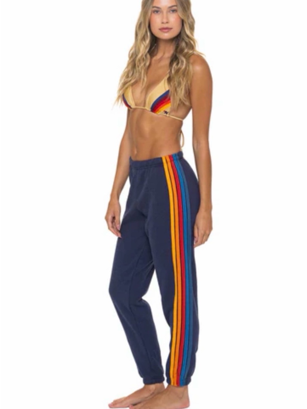 Aviator Nation Navy Track Joggers with Rainbow Side Stripes